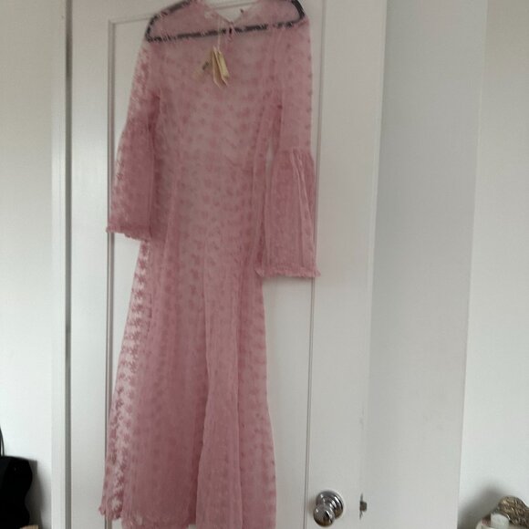 NWT DOEN Adalise Midi Dress Sz Large Tulip Pink Floral Lace Sheer Beach Cover-Up - Picture 11 of 11
